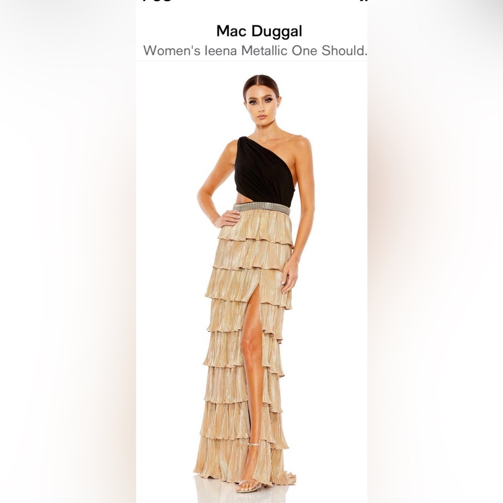 Mac Duggal Ieena metallic one shoulder gown